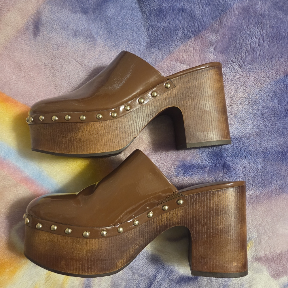 Brown Studded Platform Clogs Wild Pair